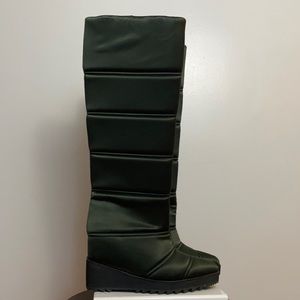 Olive Satin Winter Wedge Boots